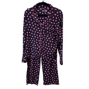 Kate Spade New York Heart Print Long Pajama Set – NWT – Size Small Black & Pink